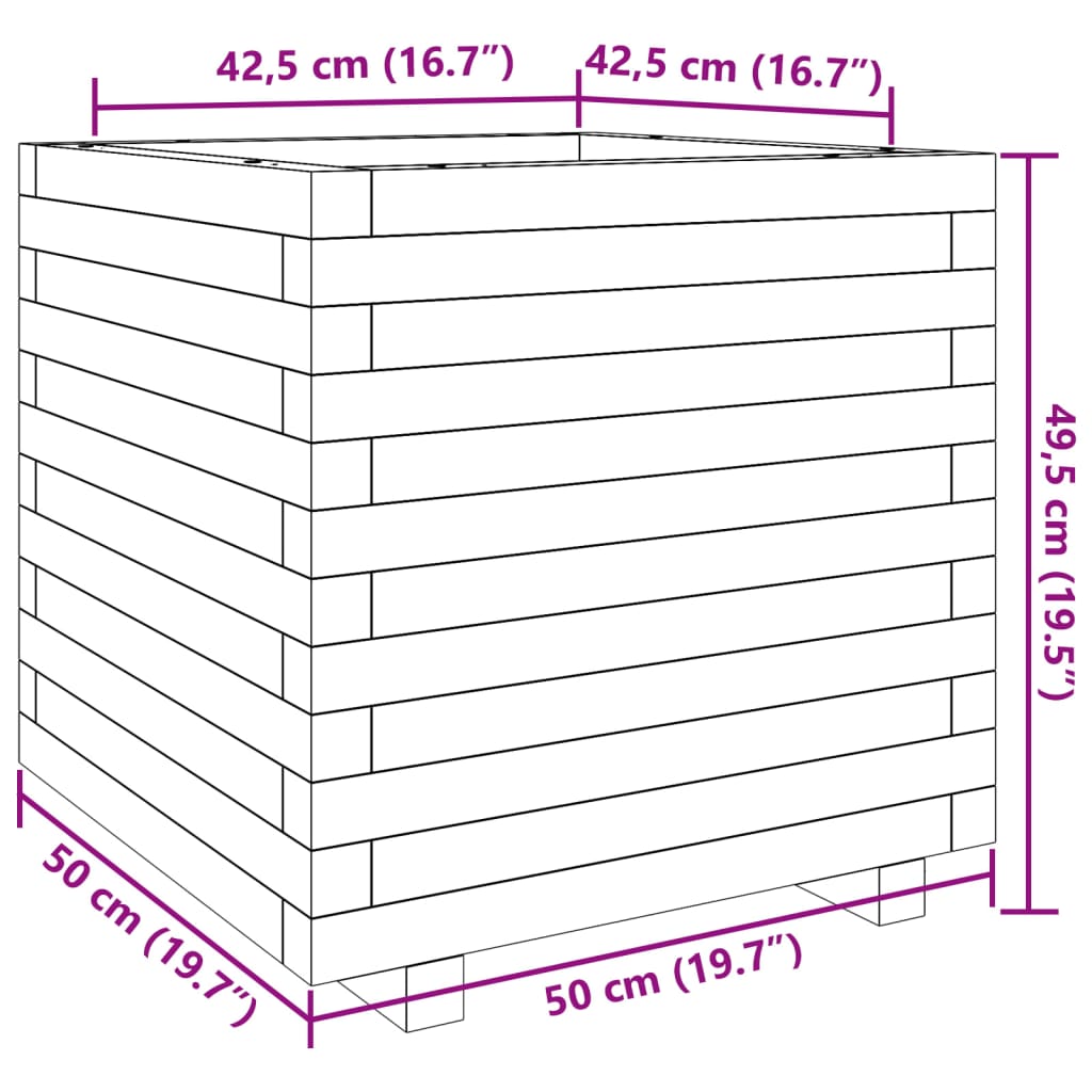 vidaXL Jardinera madera maciza de pino blanco 50x50x49,5 cm