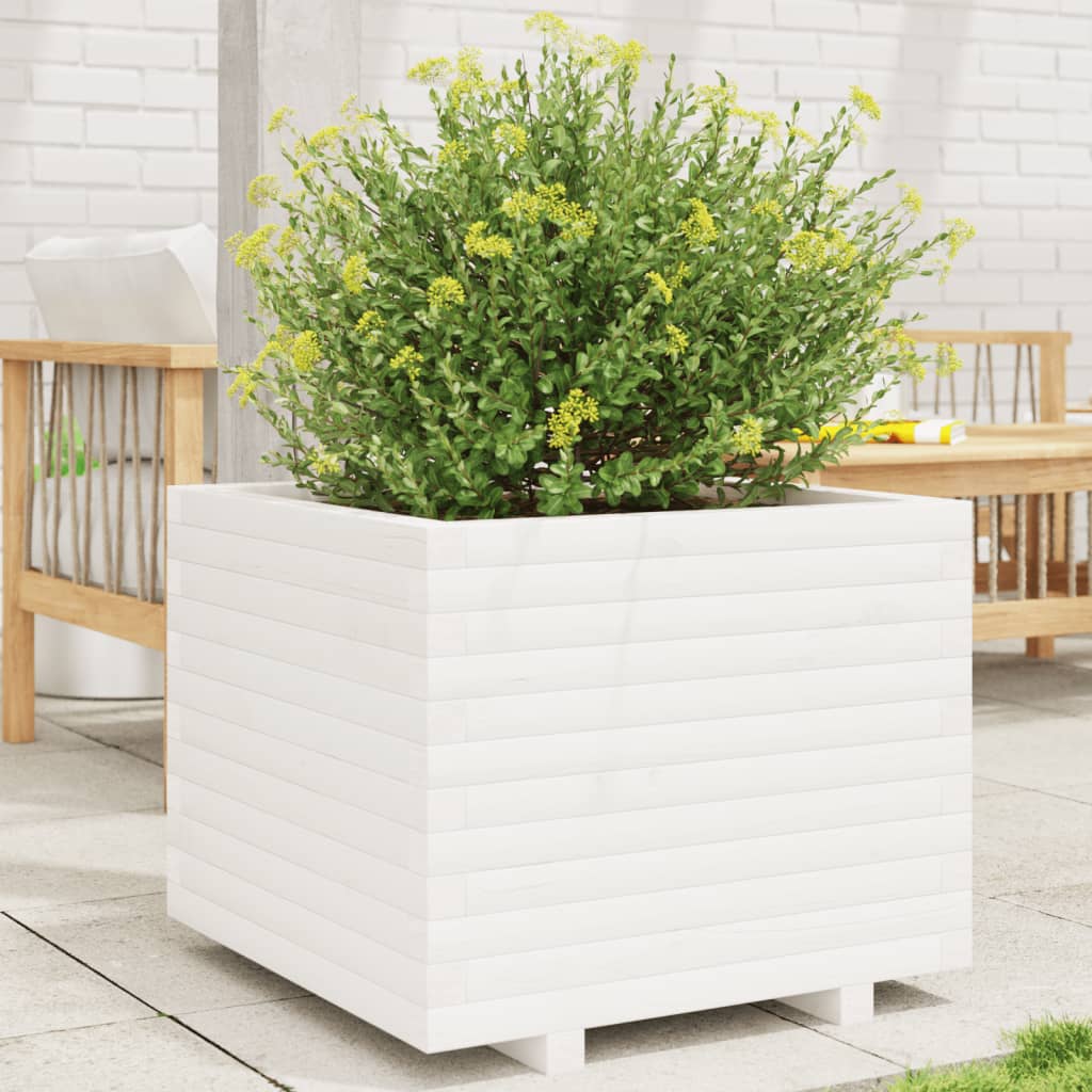 vidaXL Jardinera madera maciza de pino blanco 60x60x49,5 cm