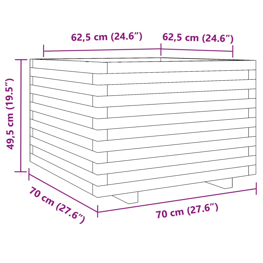 vidaXL Jardinera de madera maciza de pino 70x70x49,5 cm