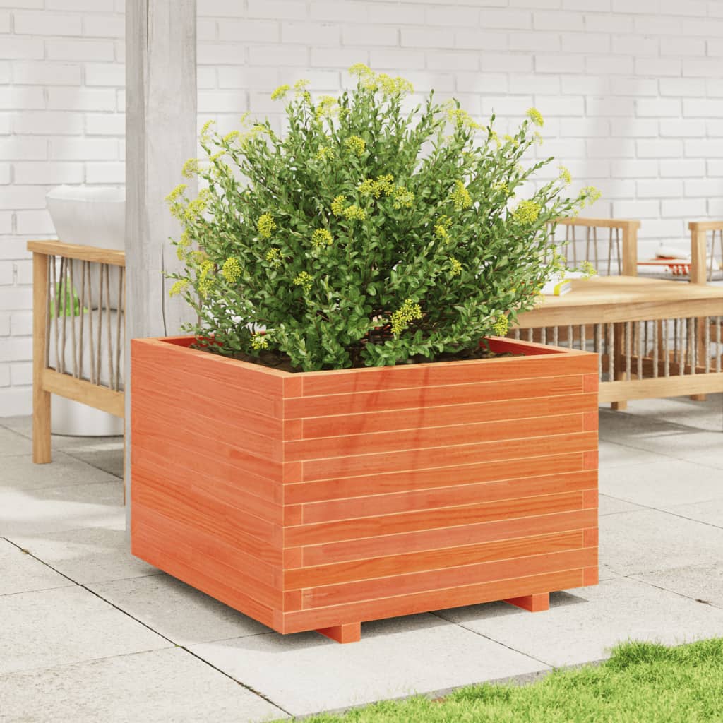 vidaXL Jardinera madera maciza de pino marrón cera 70x70x49,5 cm