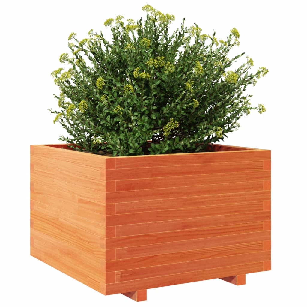 vidaXL Jardinera madera maciza de pino marrón cera 70x70x49,5 cm