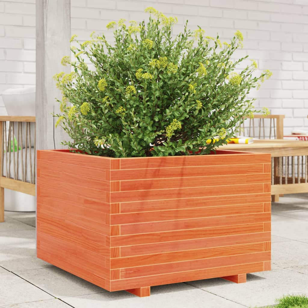 vidaXL Jardinera madera maciza de pino marrón cera 70x70x49,5 cm