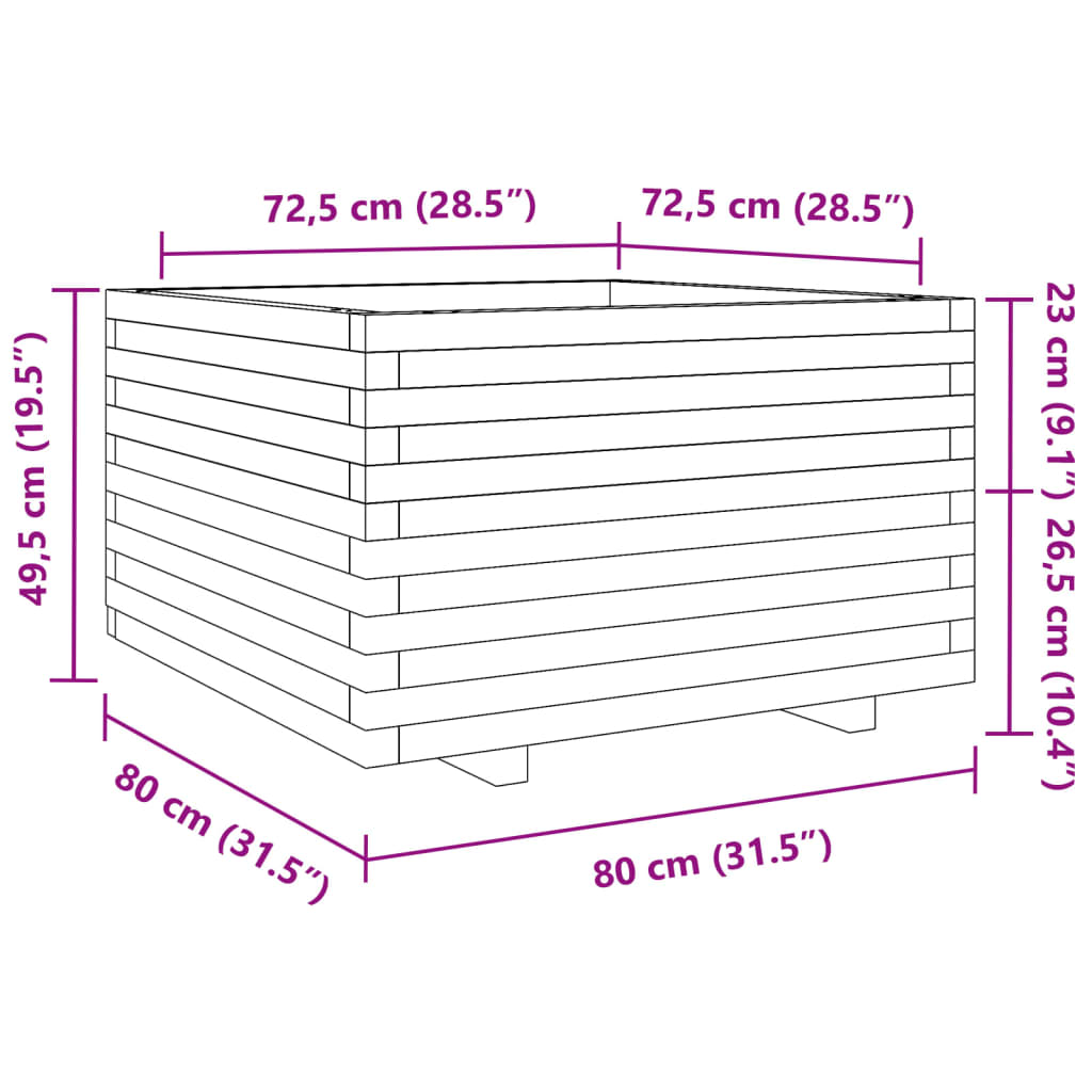 vidaXL Jardinera madera maciza de pino 80x80x49,5 cm