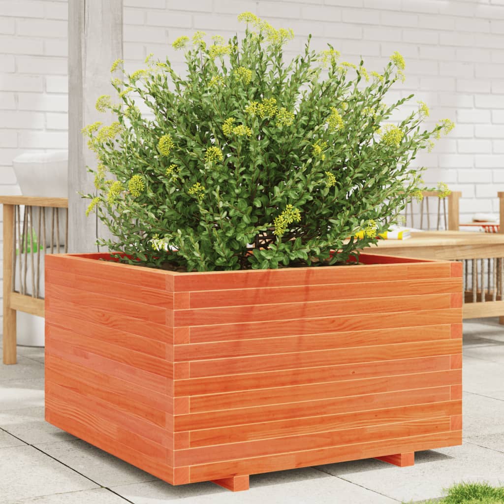 vidaXL Jardinera madera maciza de pino marrón cera 80x80x49,5 cm