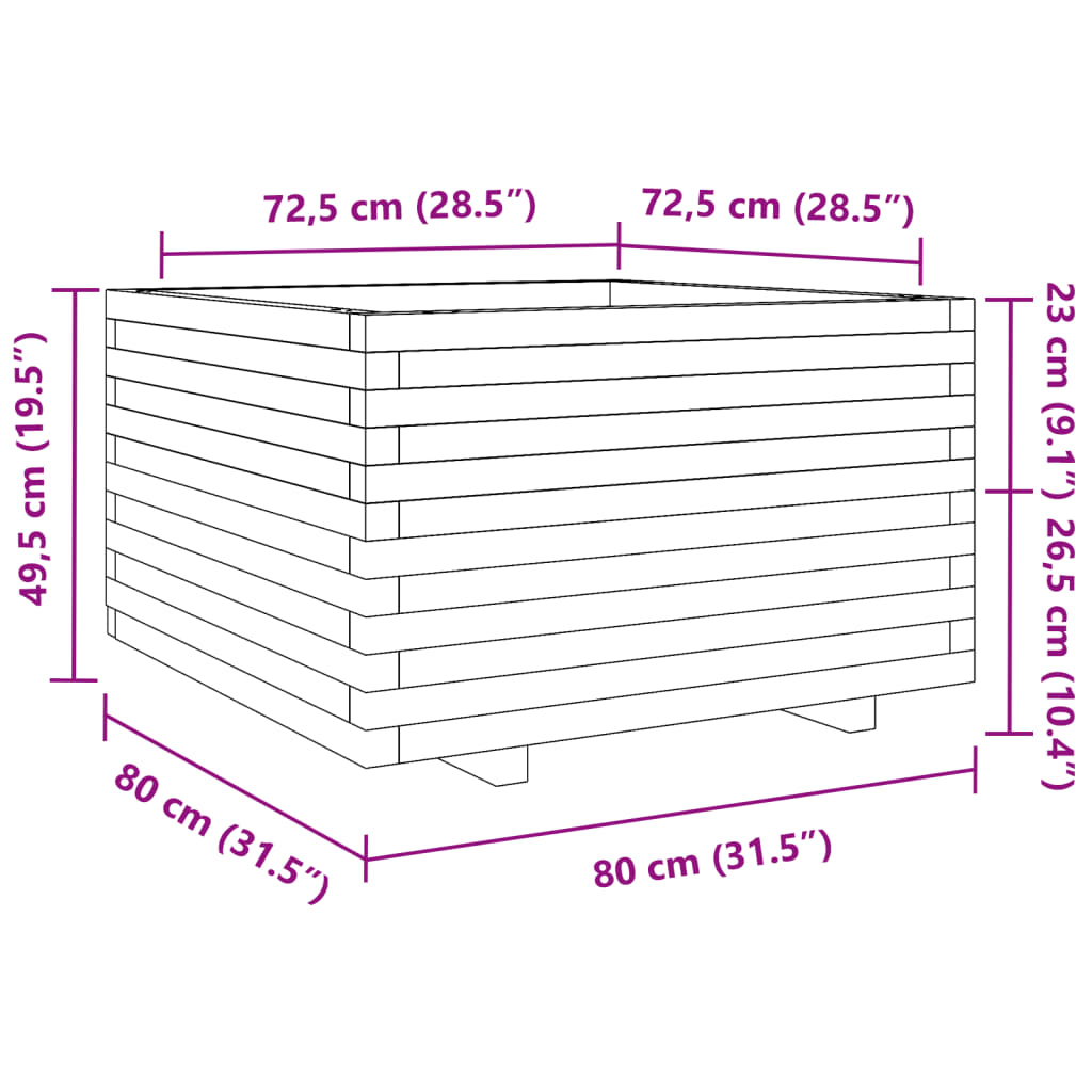 vidaXL Jardinera madera de pino impregnada 80x80x49,5 cm