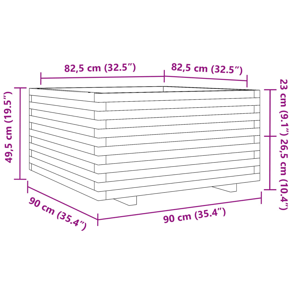 vidaXL Jardinera madera maciza de pino 90x90x49,5 cm