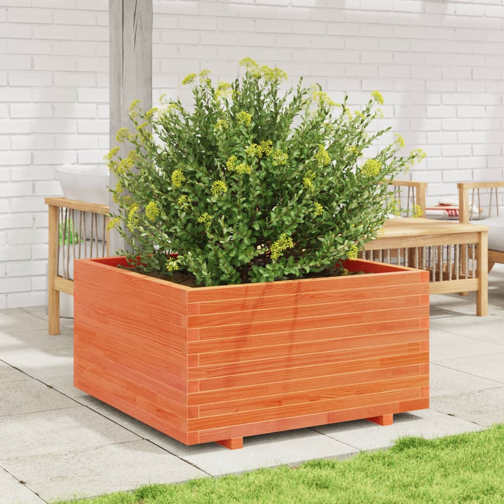 vidaXL Jardinera madera maciza de pino marrón cera 90x90x49,5 cm