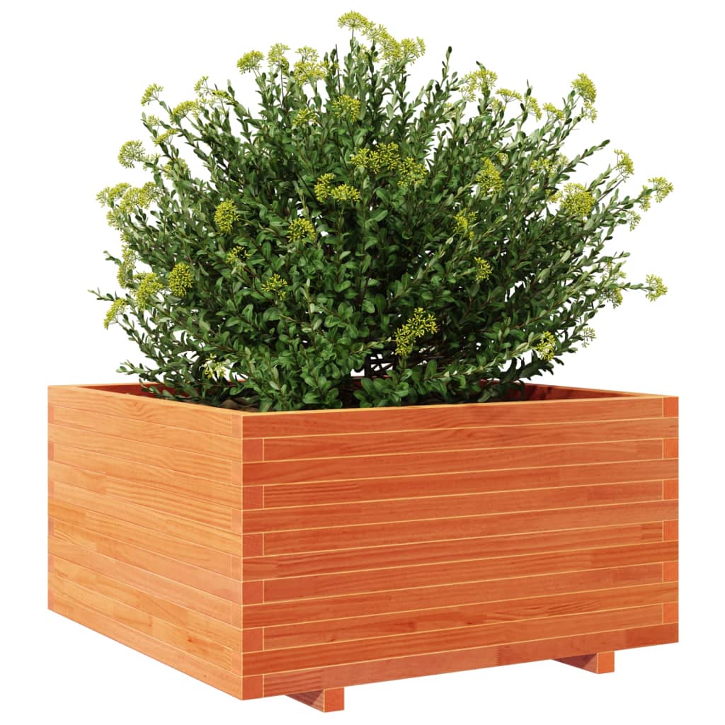 vidaXL Jardinera madera maciza de pino marrón cera 90x90x49,5 cm