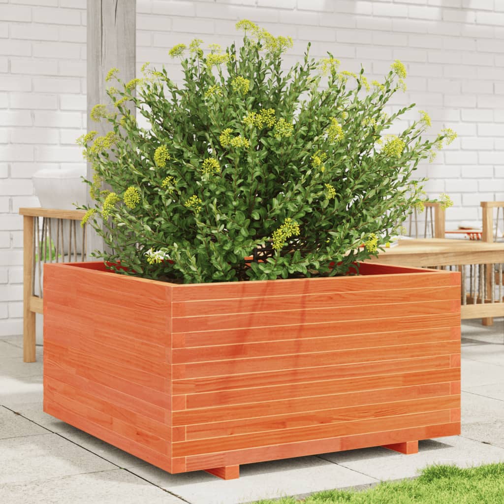 vidaXL Jardinera madera maciza de pino marrón cera 90x90x49,5 cm