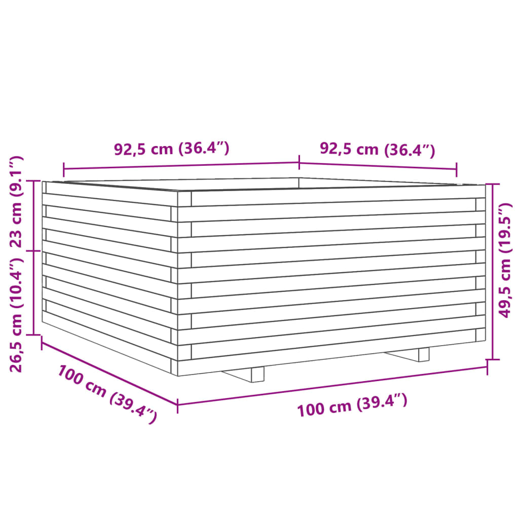 vidaXL Jardinera madera maciza de pino 100x100x49,5 cm