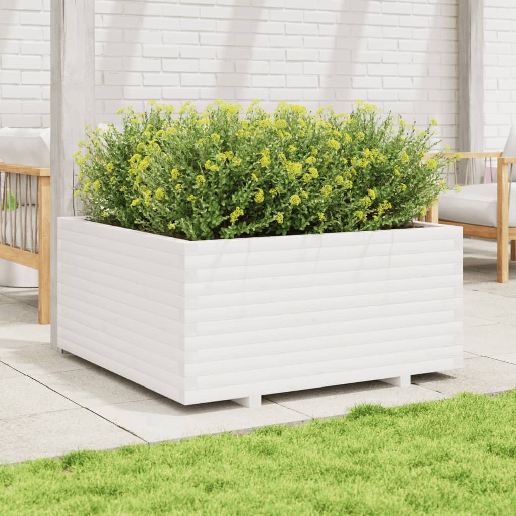 vidaXL Jardinera madera maciza de pino blanco 100x100x49,5 cm