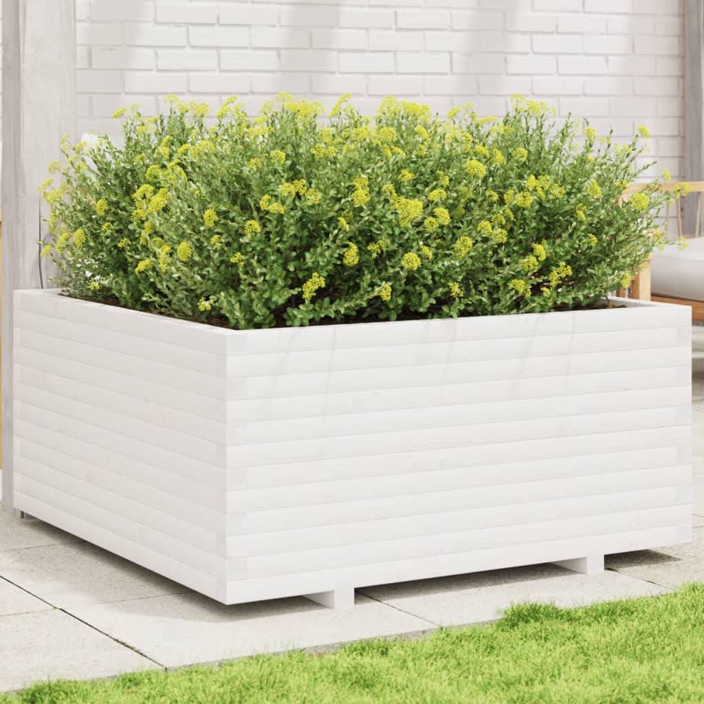 vidaXL Jardinera madera maciza de pino blanco 100x100x49,5 cm