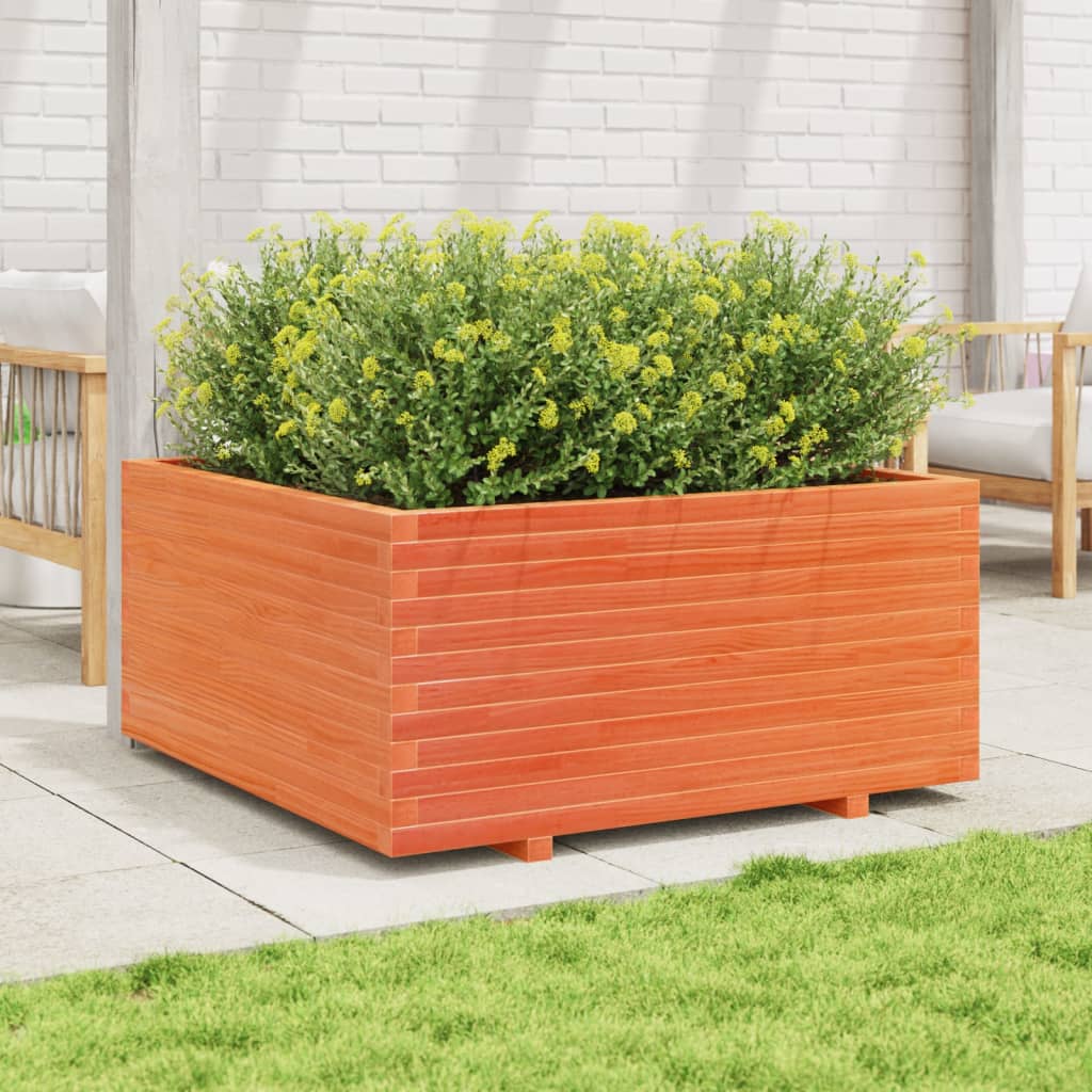 vidaXL Jardinera madera maciza de pino marrón cera 100x100x49,5 cm