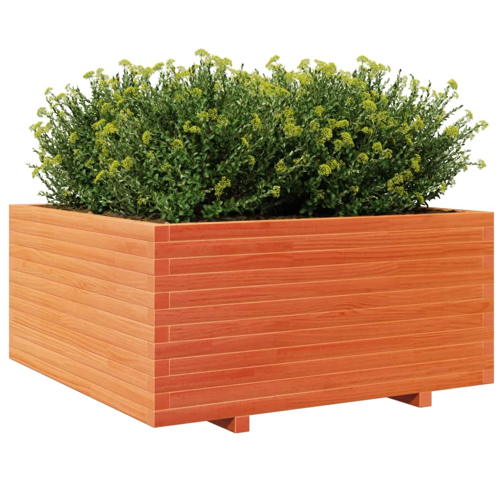 vidaXL Jardinera madera maciza de pino marrón cera 100x100x49,5 cm