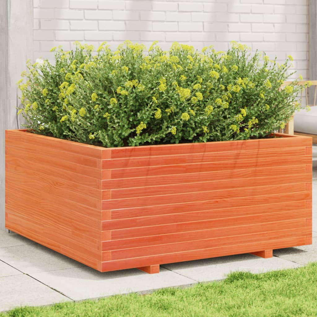 vidaXL Jardinera madera maciza de pino marrón cera 100x100x49,5 cm