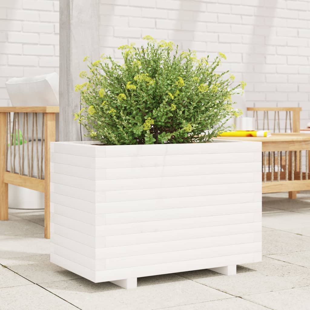 vidaXL Jardinera madera maciza de pino blanco 70x40x49,5 cm