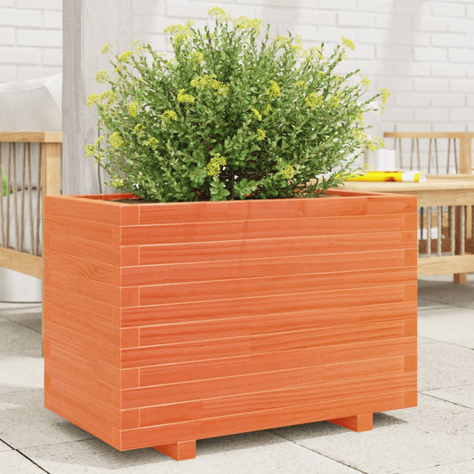 vidaXL Jardinera madera maciza de pino marrón cera 70x40x49,5 cm