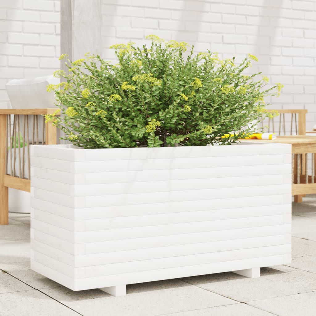 vidaXL Jardinera madera maciza de pino blanco 90x40x49,5 cm