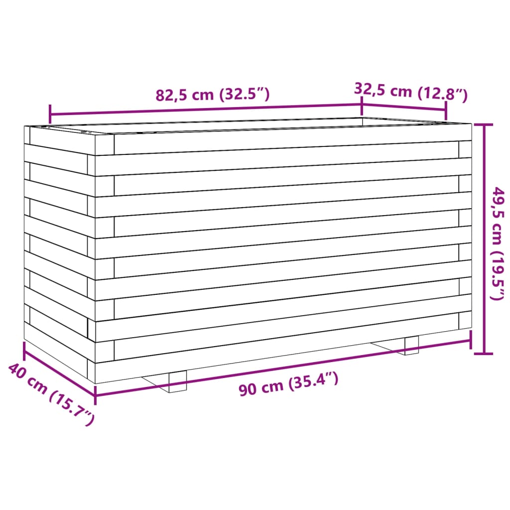 vidaXL Jardinera madera maciza de pino marrón cera 90x40x49,5 cm