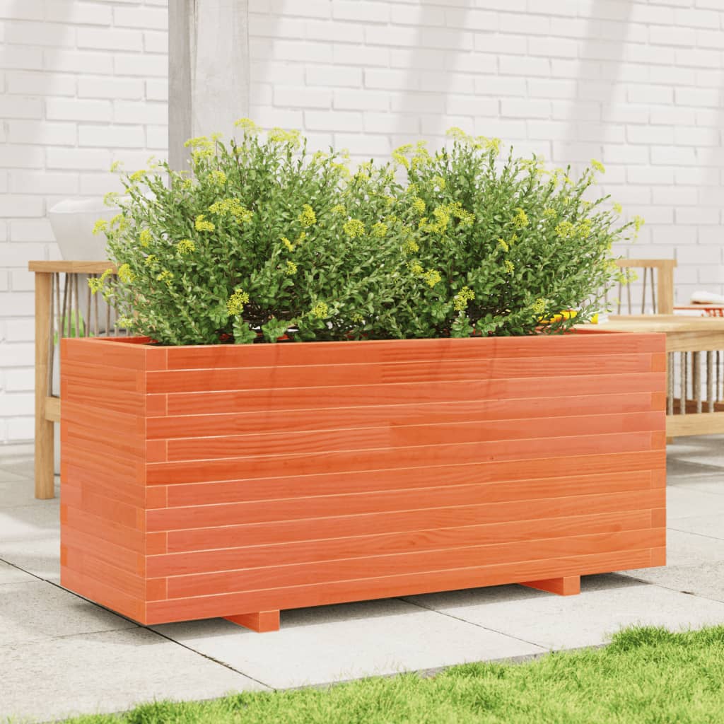 vidaXL Jardinera madera maciza de pino marrón cera 110x40x49,5 cm