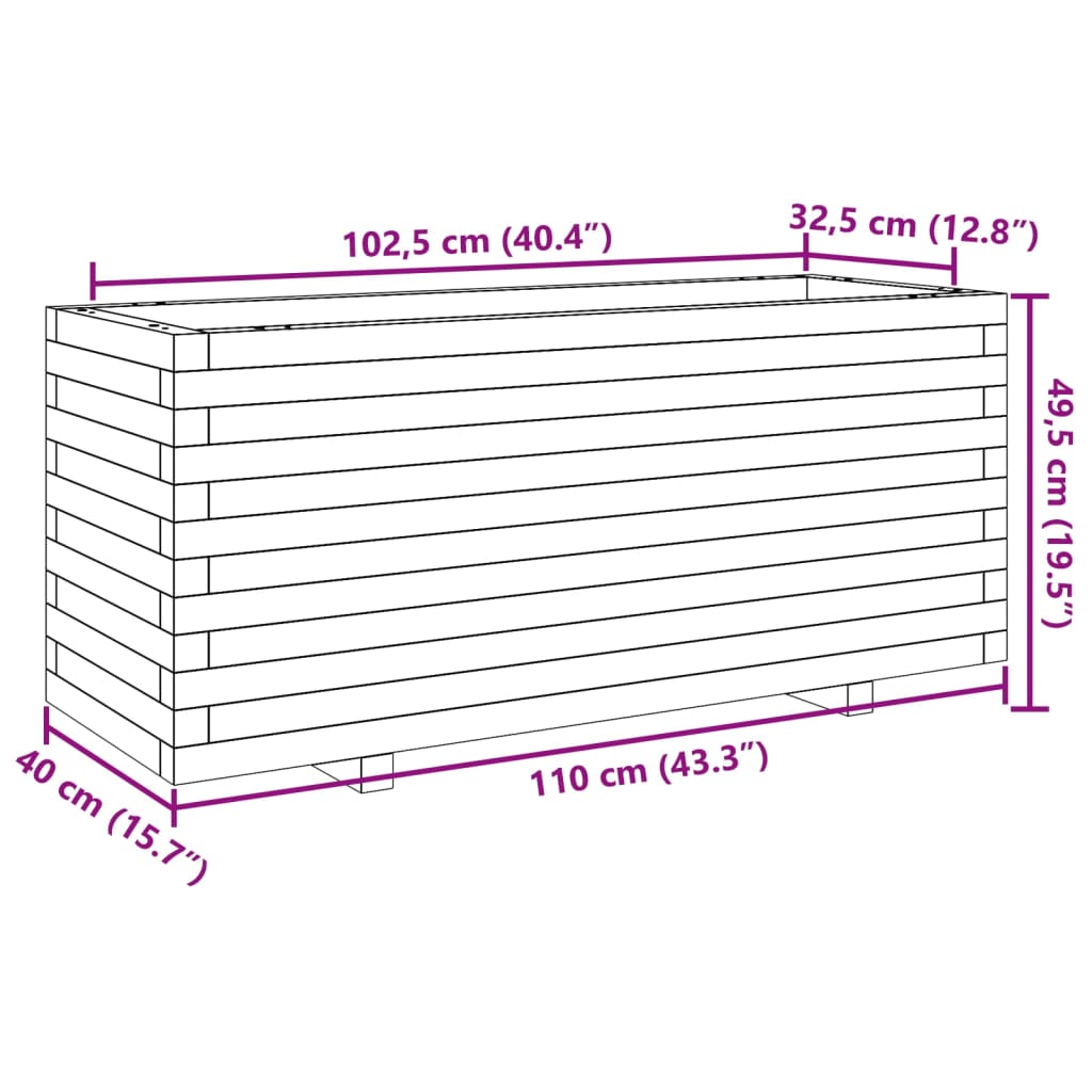 vidaXL Jardinera madera maciza de pino marrón cera 110x40x49,5 cm