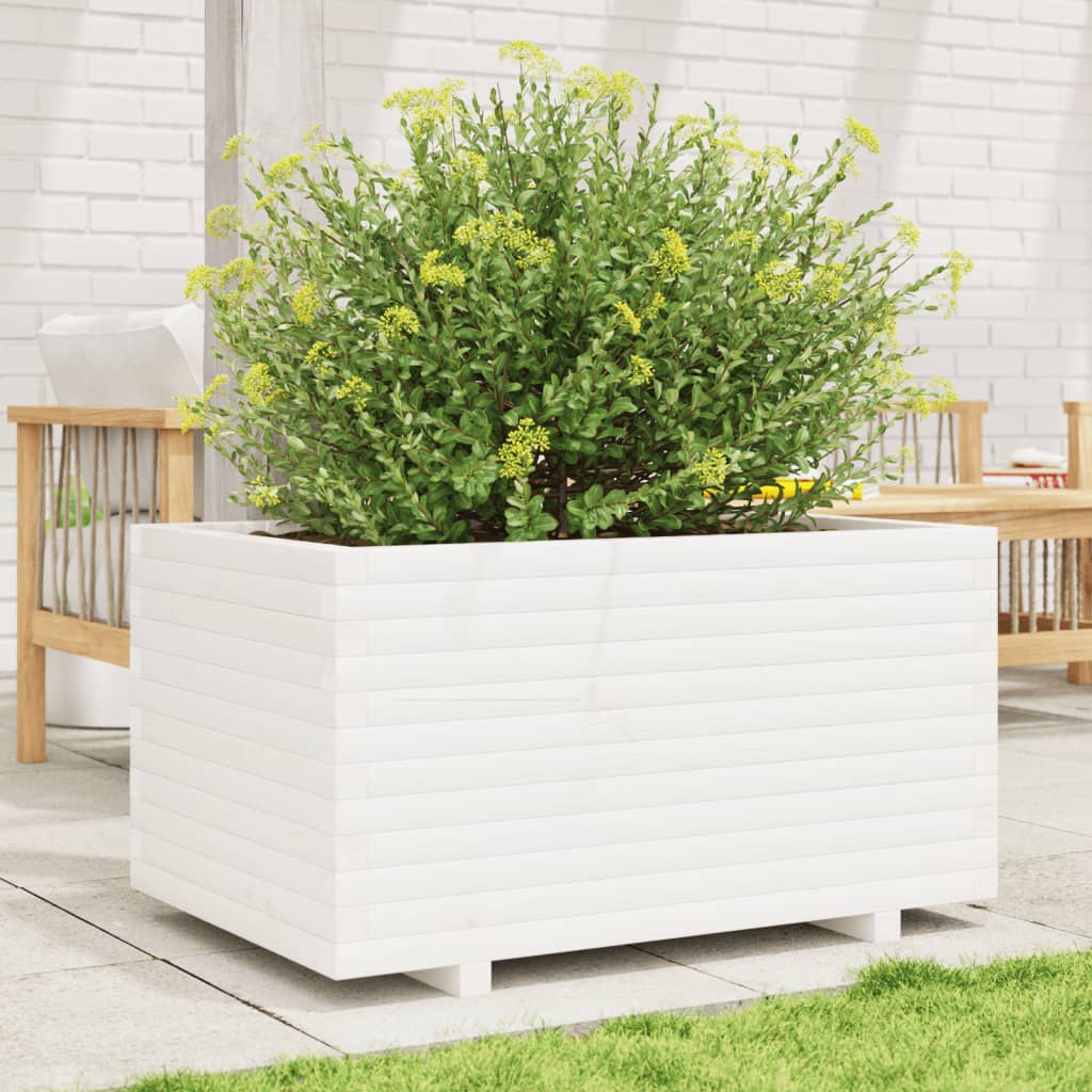 vidaXL Jardinera madera maciza de pino blanco 90x60x49,5 cm