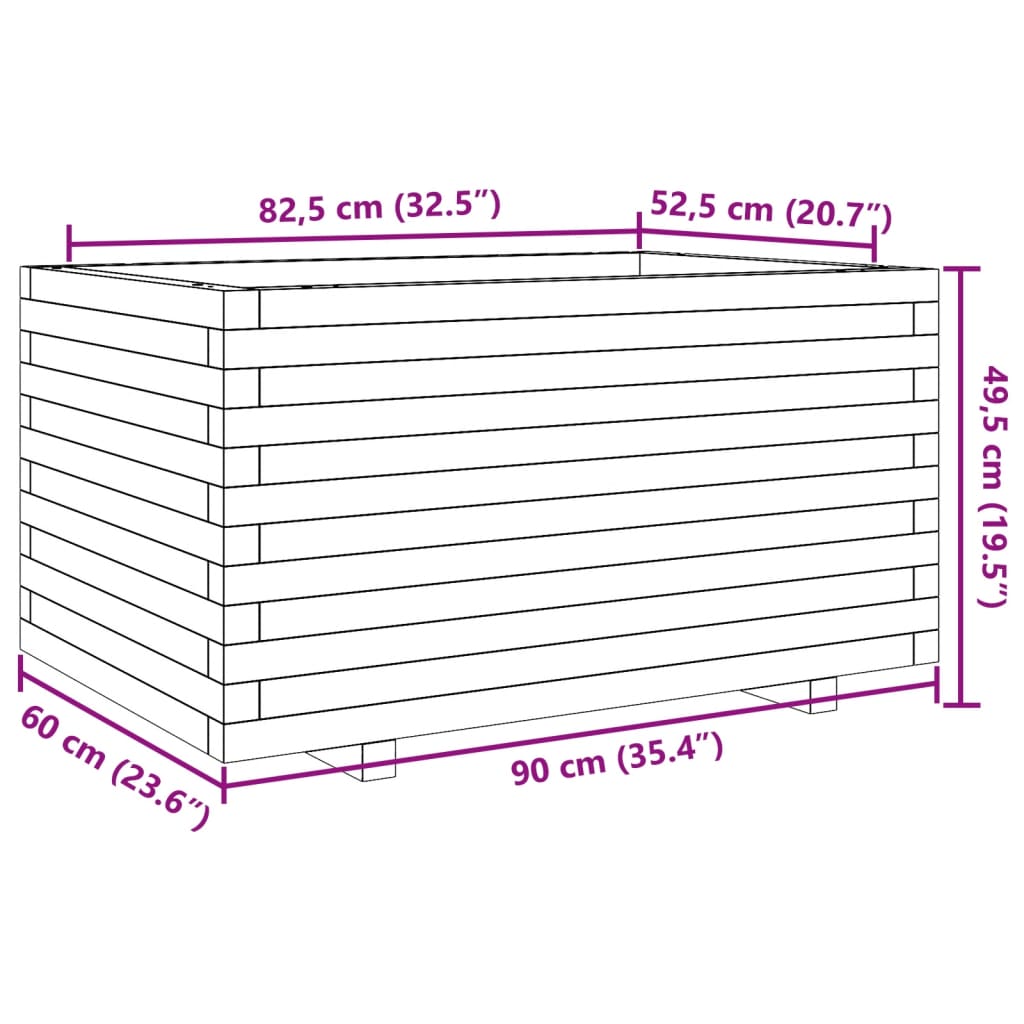 vidaXL Jardinera madera maciza de pino blanco 90x60x49,5 cm