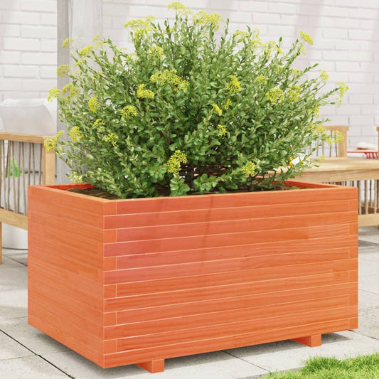 vidaXL Jardinera madera maciza de pino marrón cera 90x60x49,5 cm