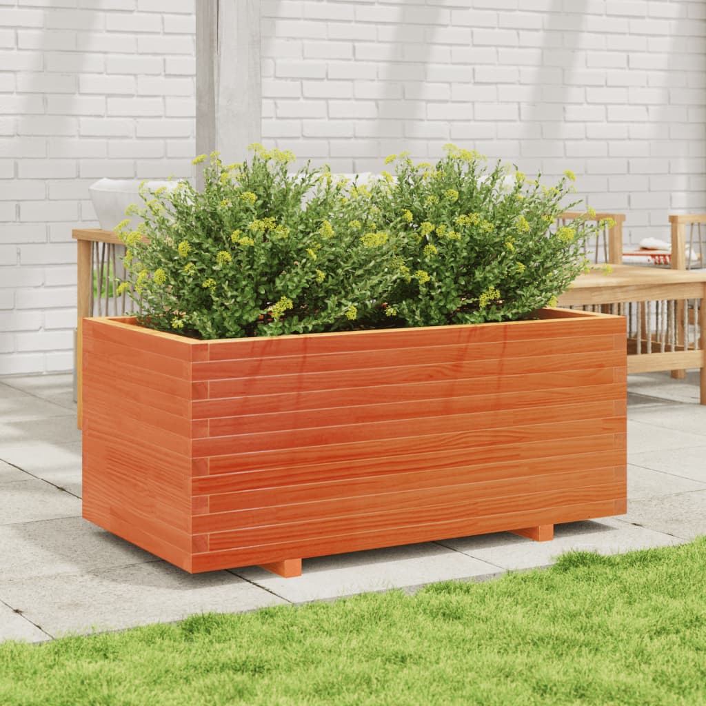 vidaXL Jardinera madera maciza de pino marrón cera 110x60x49,5 cm