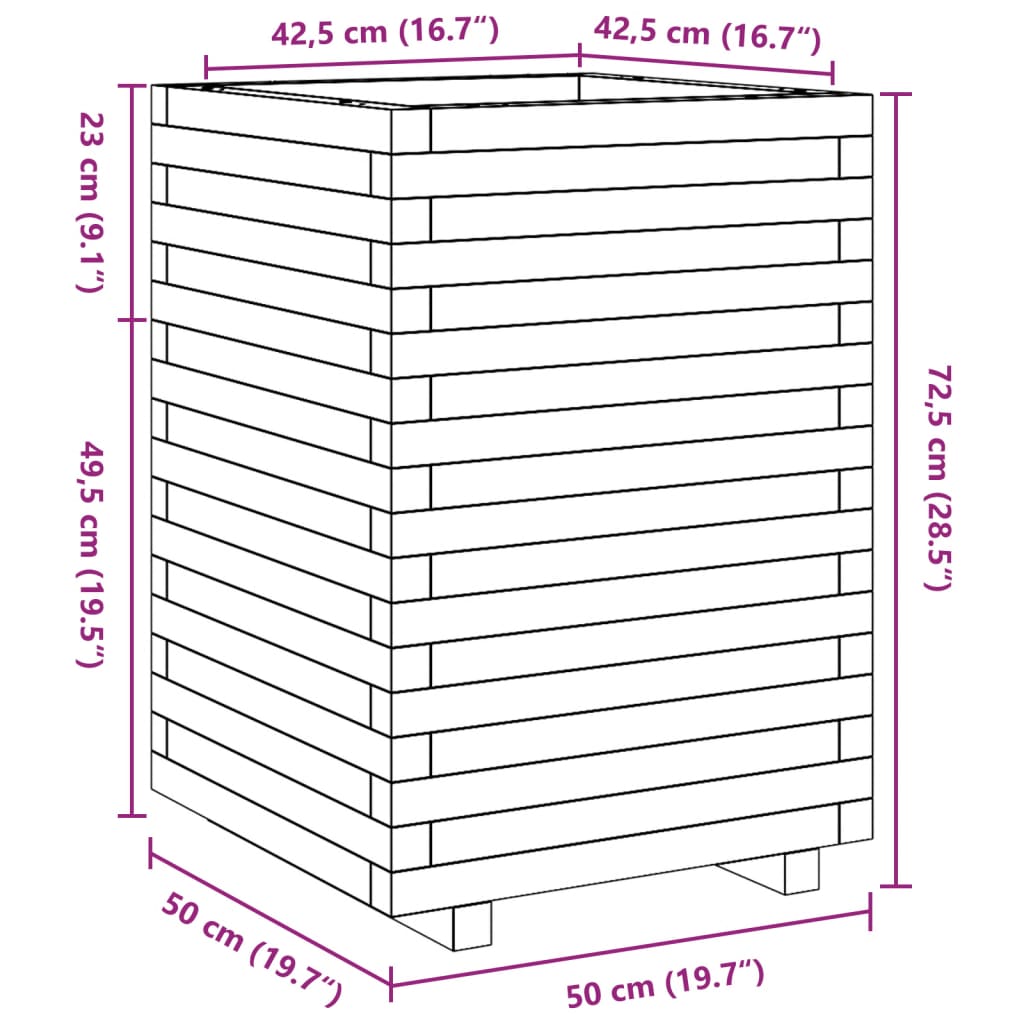 vidaXL Jardinera madera maciza de pino 50x50x72,5 cm