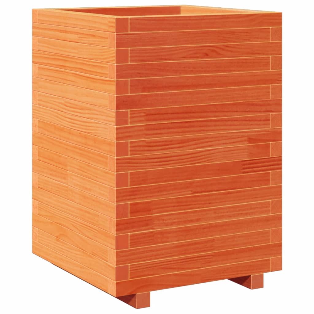 vidaXL Jardinera madera maciza de pino marrón cera 50x50x72,5 cm