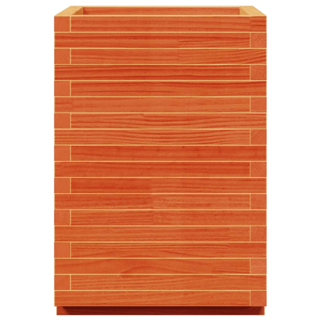 vidaXL Jardinera madera maciza de pino marrón cera 50x50x72,5 cm