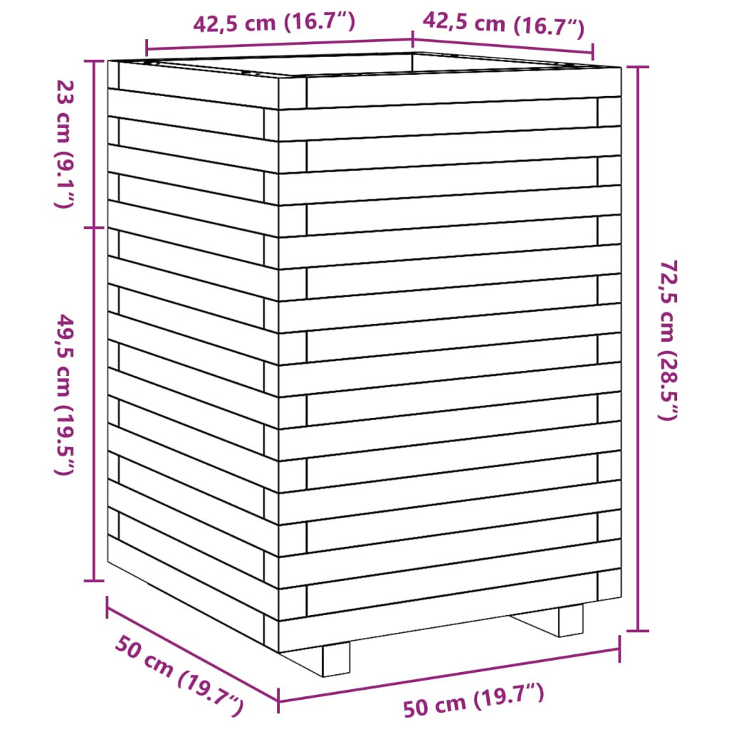 vidaXL Jardinera madera maciza de pino marrón cera 50x50x72,5 cm