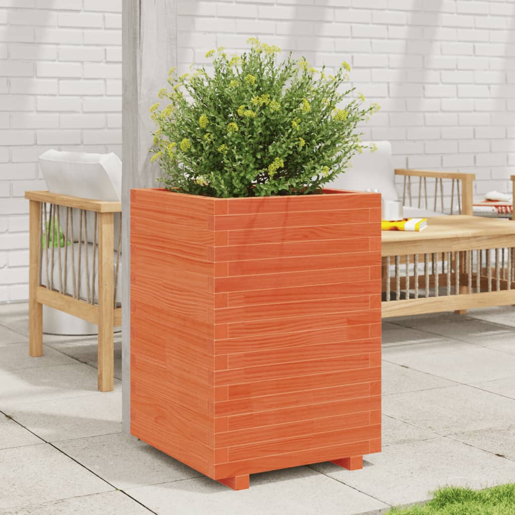 vidaXL Jardinera madera maciza de pino marrón cera 50x50x72,5 cm