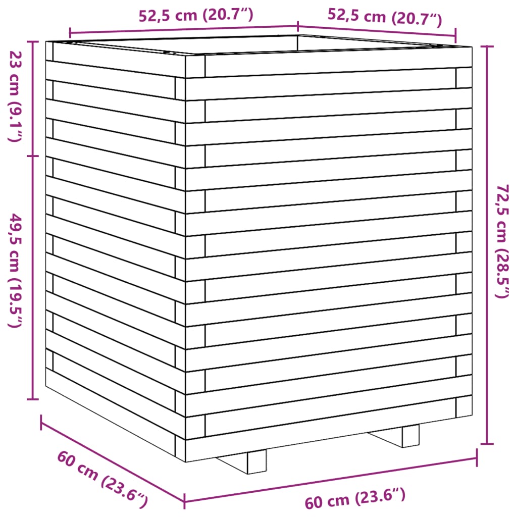 vidaXL Jardinera madera maciza de pino 60x60x72,5 cm