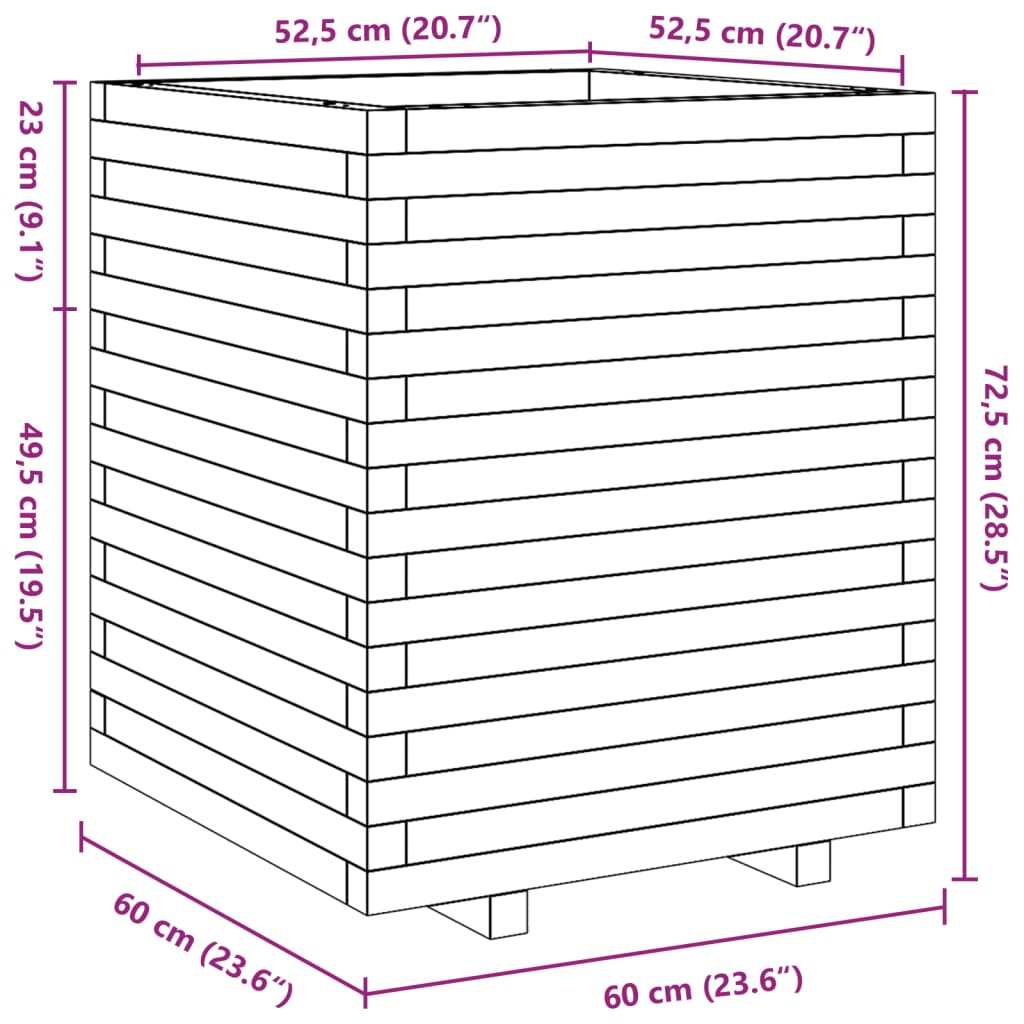 vidaXL Jardinera madera maciza de pino blanco 60x60x72,5 cm