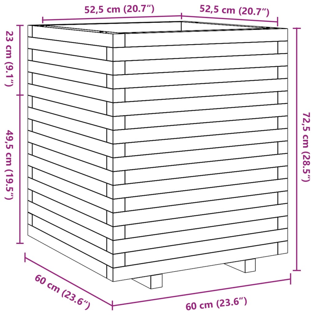 vidaXL Jardinera madera maciza de pino marrón cera 60x60x72,5 cm