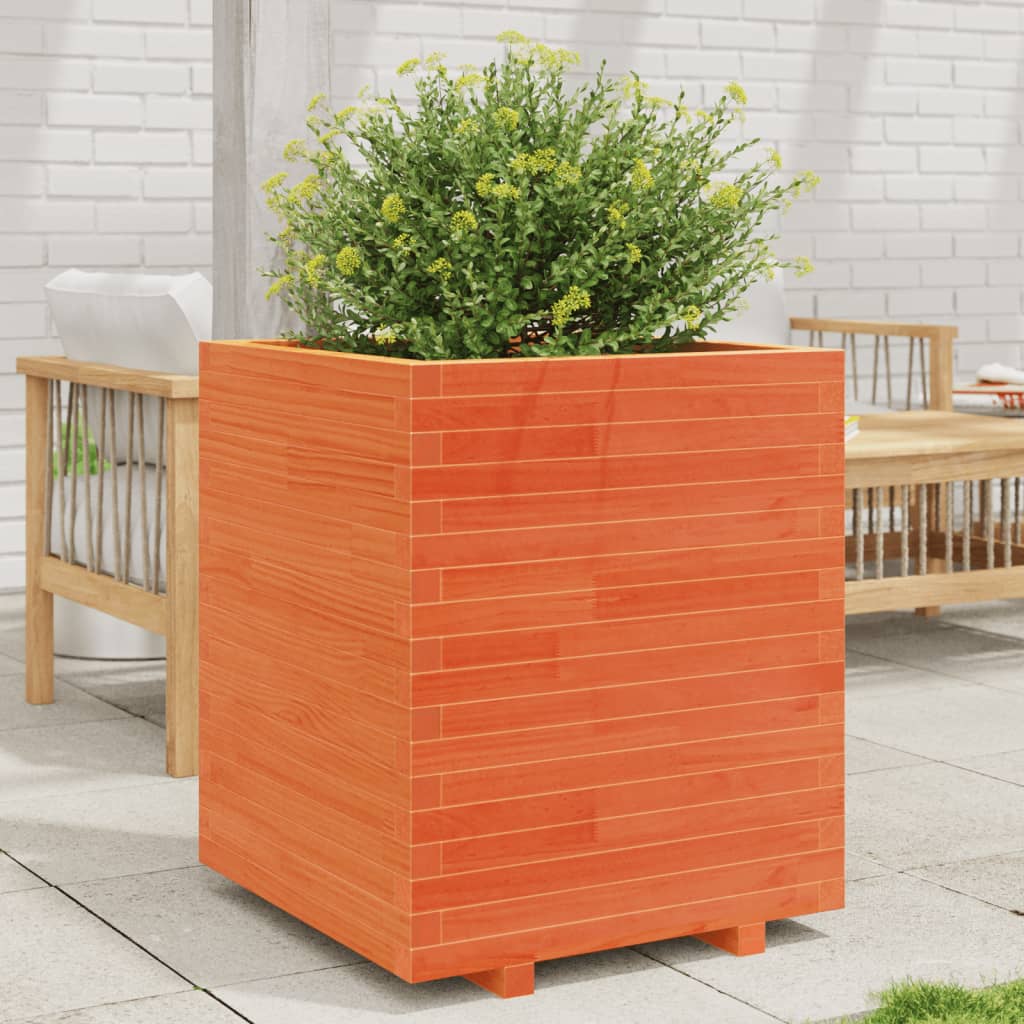 vidaXL Jardinera madera maciza de pino marrón cera 60x60x72,5 cm