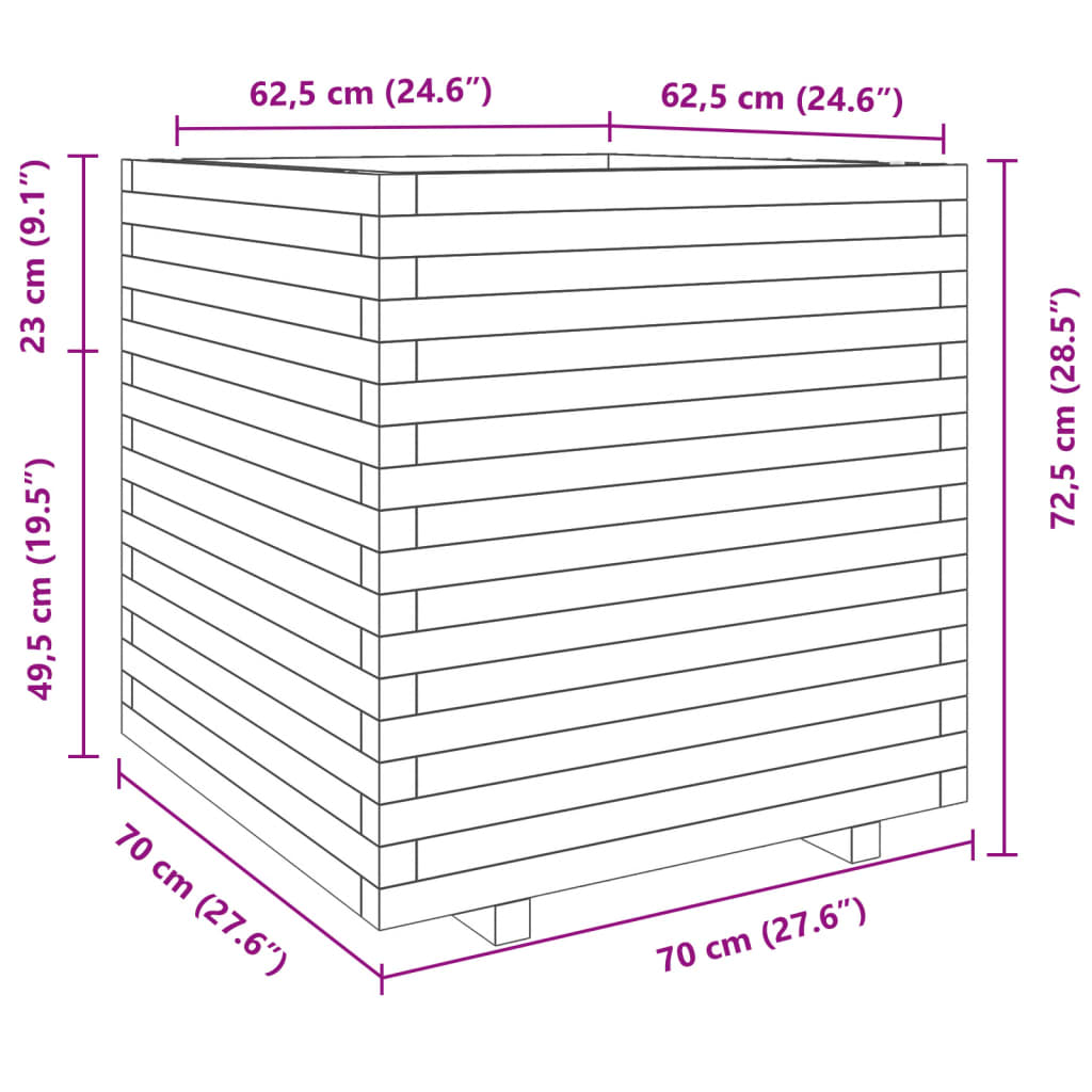 vidaXL Jardinera madera maciza de pino 70x70x72,5 cm