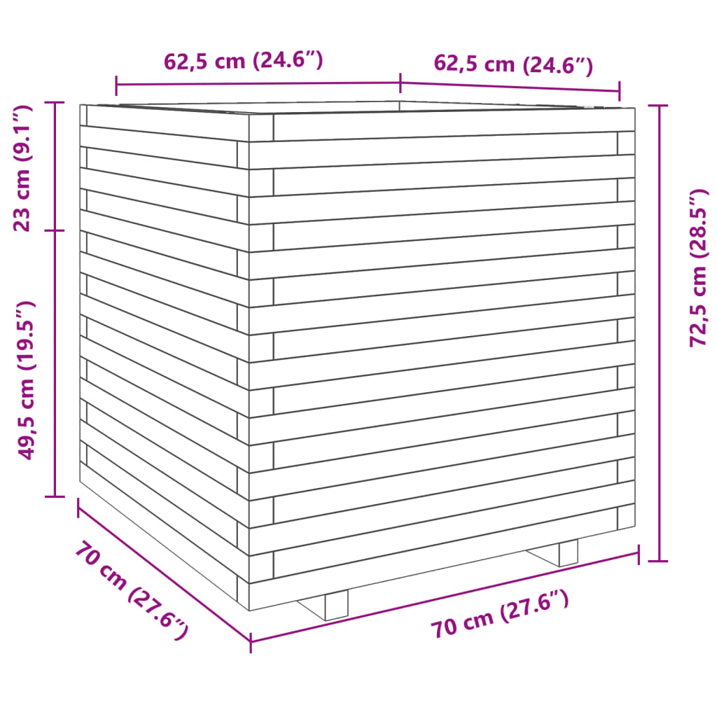 vidaXL Jardinera madera maciza de pino blanco 70x70x72,5 cm