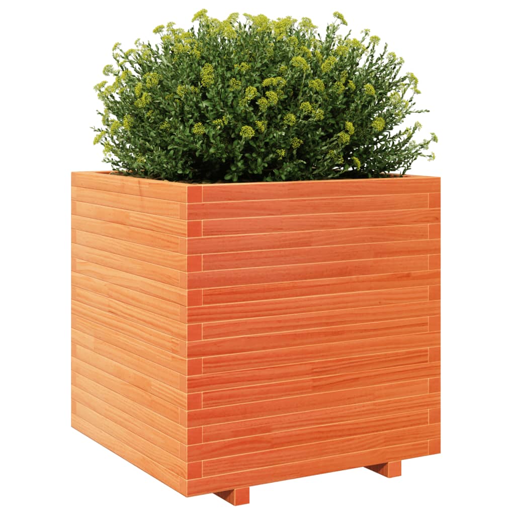 vidaXL Jardinera madera maciza de pino marrón cera 70x70x72,5 cm