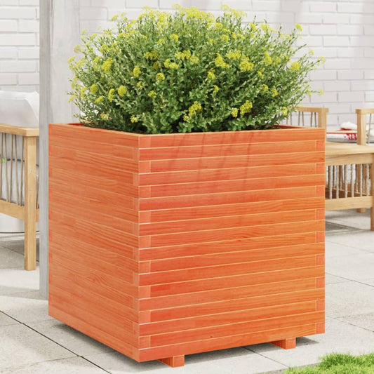 vidaXL Jardinera madera maciza de pino marrón cera 70x70x72,5 cm