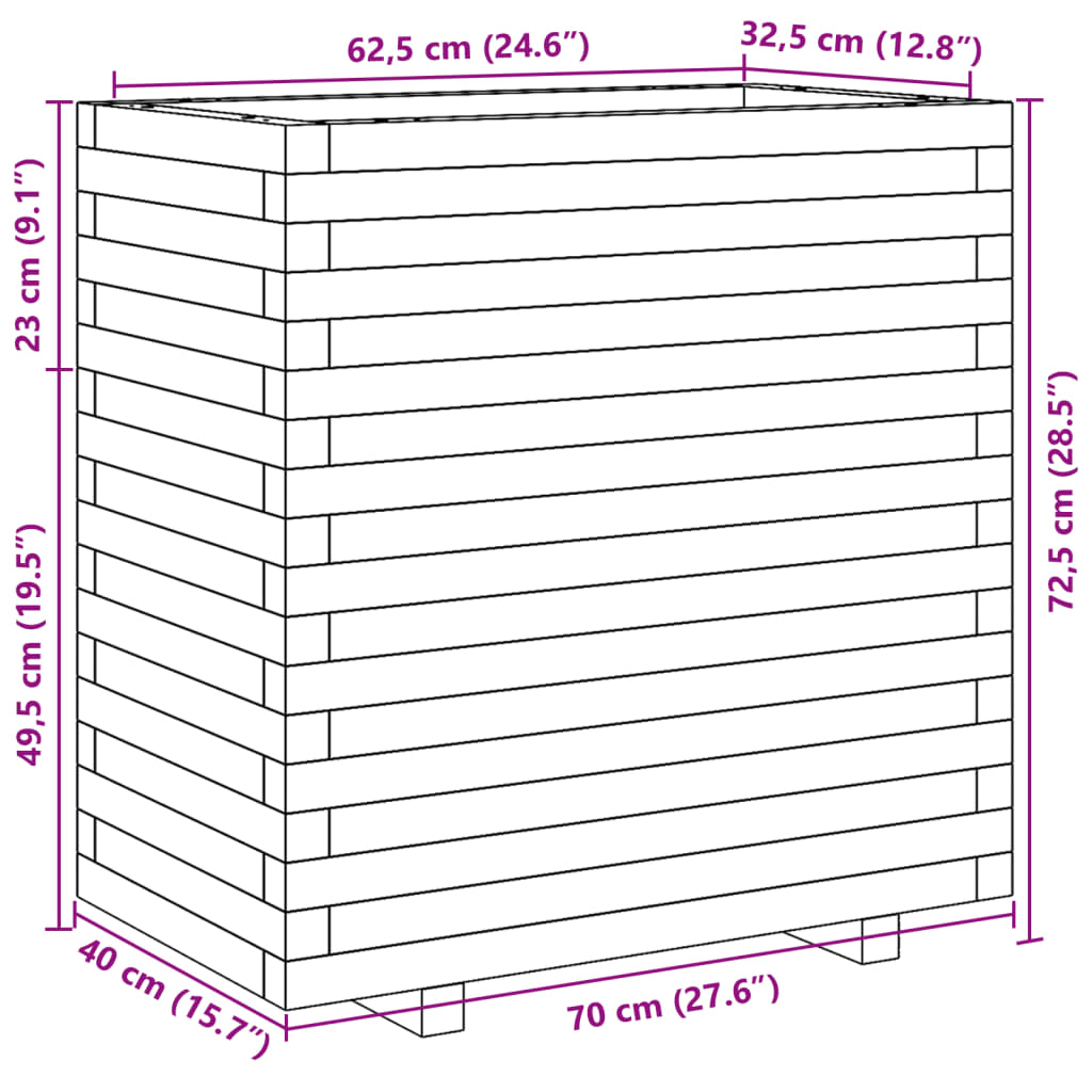 vidaXL Jardinera madera maciza de pino 70x40x72,5 cm