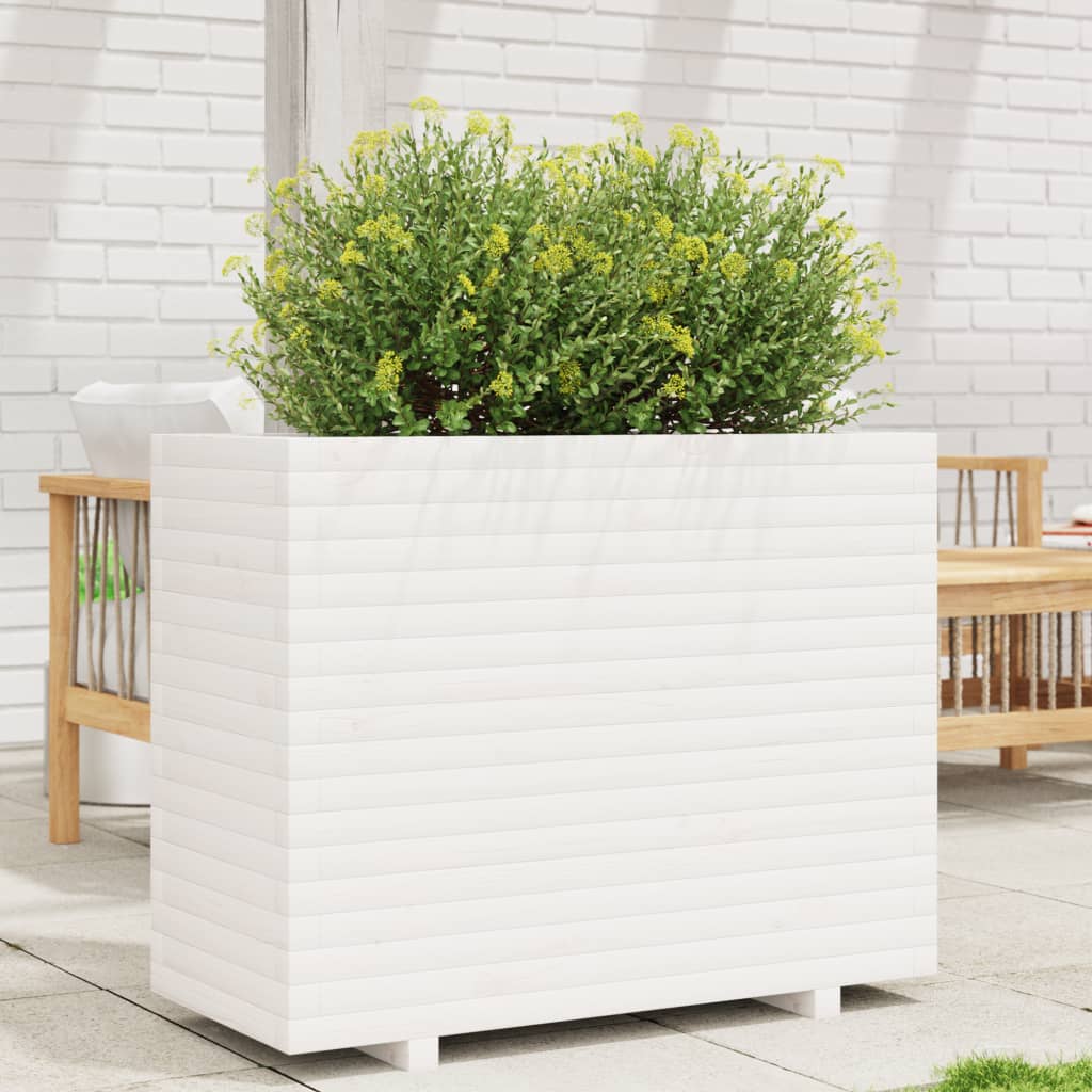 vidaXL Jardinera madera maciza de pino blanco 90x40x72,5 cm