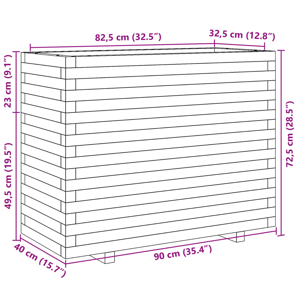 vidaXL Jardinera madera maciza de pino blanco 90x40x72,5 cm