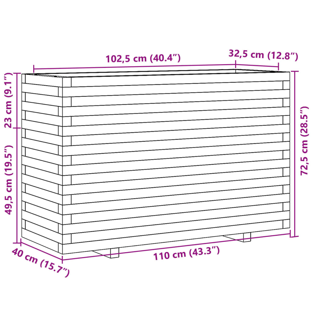 vidaXL Jardinera madera maciza de pino 110x40x72,5 cm