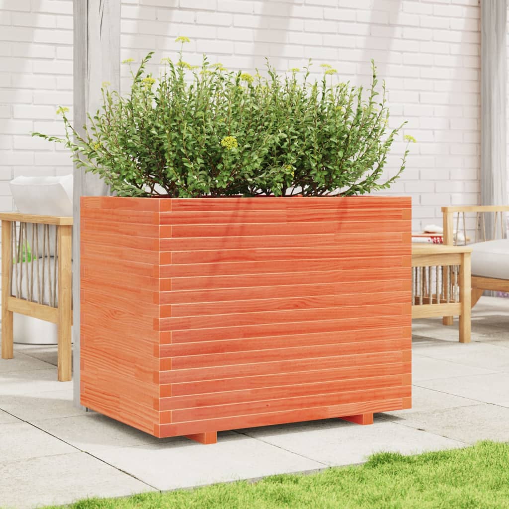 vidaXL Jardinera madera maciza de pino marrón cera 90x60x72,5 cm