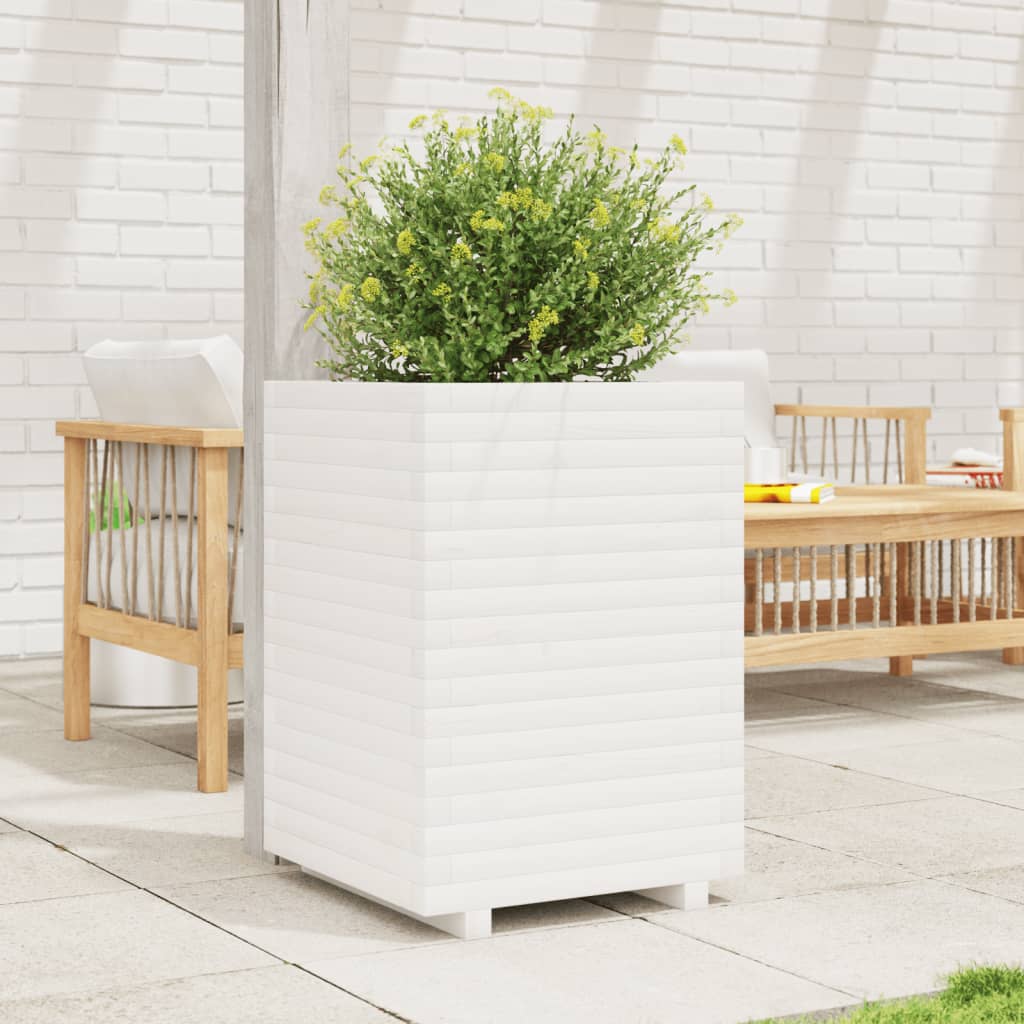 vidaXL Jardinera madera maciza de pino blanco 50x50x72 cm