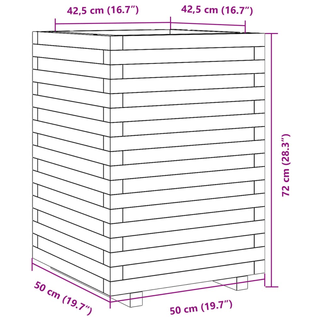 vidaXL Jardinera madera maciza de pino blanco 50x50x72 cm