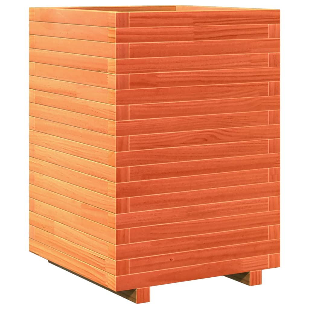 vidaXL Jardinera madera maciza de pino marrón cera 50x50x72 cm